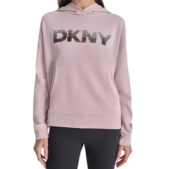 DKNY Sport Women's Sequin Pullover Fleece Hoodie ALLURE NWT SIZE L - Picture 1 of 12